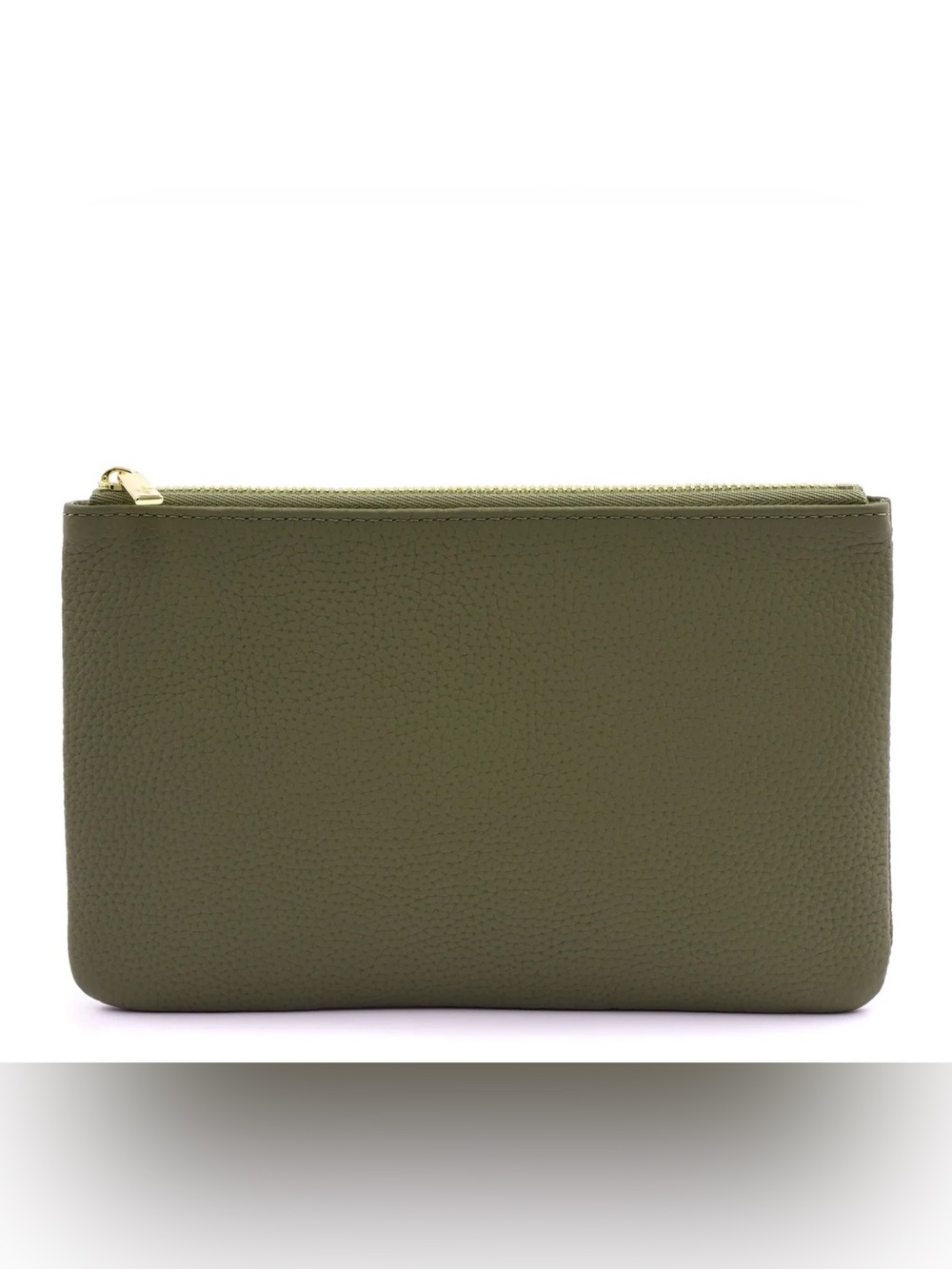 NWOT Dress Up Your Purse Togo Leather "M" Case Zippered Pouch in Olive Green